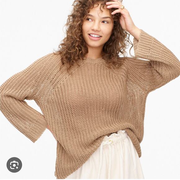 J.Crew Relaxed-fit linen beach sweater in Light Walnut - Picture 1 of 9